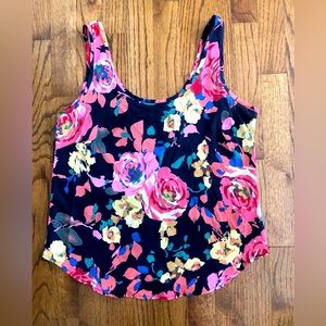 B. Jewel Colorful Floral Print Sleeveless Blouse Neon Green Zipper Size Small